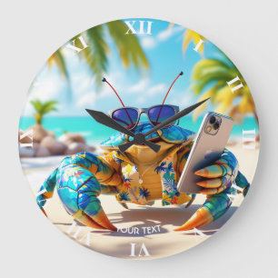Grande Horloge Ronde Plage de crabe de coquille mignonne Imaginaire