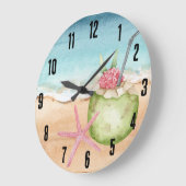 Grande Horloge Ronde Plage de l'heure du cocktail tropical (Angle)