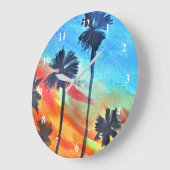 Grande Horloge Ronde Plage de Sunset Palm Tree art surf (Angle)