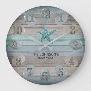 Grande Horloge Ronde Plage de verre marin Bois flottant nautique