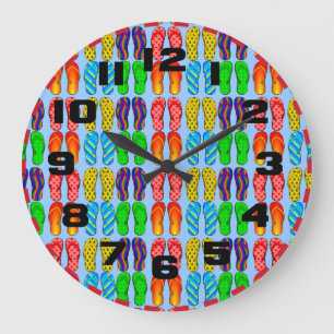 Grande Horloge Ronde Plage d'été colorée Fun Beach Flip Flops