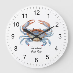 Grande Horloge Ronde Plage d'été du crabe bleu moderne tendance