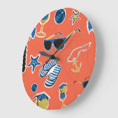 Grande Horloge Ronde Plage d'été : Relaxant Motif sans couture. (Angle)