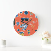 Grande Horloge Ronde Plage d'été : Relaxant Motif sans couture. (Maison)