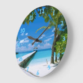 Grande Horloge Ronde Plage d'été tropicale Océan Aquarelle (Angle)