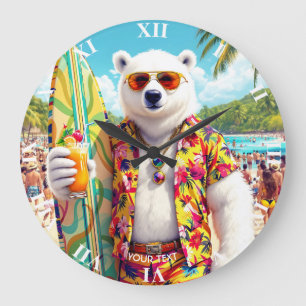 Grande Horloge Ronde Plage d'ours polaire mignon fantastique