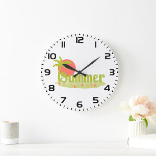 Grande Horloge Ronde Plage Été Soleil Et Arbre