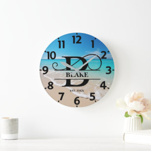 Grande Horloge Ronde Plage Océan Pacifique B Monogramme
