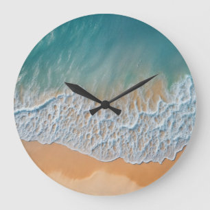 Grande Horloge Ronde Plage Océanique Vue d'En Haut Vagues de Mer Turquo