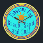 GRANDE HORLOGE RONDE PLAGE, SABLE ET SOLEIL ! FABULEUX FUN SUNNY PARTI<br><div class="desc">Prêt pour la PLAGE ? Vous êtes juste à temps pour obtenir ce Fabulous Fun BEACH SAND AND AND SUN design sur les produits Zazzle! Rappelez-vous les cadeaux dont vous avez besoin et les personnes spéciales qui aiment les journées ensoleillées chaudes plage. N'oubliez pas d'obtenir quelque chose de VanOmmeren pour...</div>