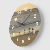 Grande Horloge Ronde Plage Terns Mouettes Oiseaux Nombres Océaniques (Angle)