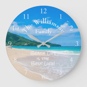 Grande Horloge Ronde Plage Tropicale Aqua Océan Sable Blanc Vagues