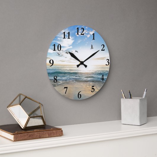 Grande Horloge Ronde Plage tropicale des Caraïbes paisible et oiseaux (Bureau)