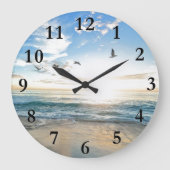 Grande Horloge Ronde Plage tropicale des Caraïbes paisible et oiseaux (Recto)