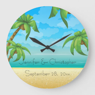 Grande Horloge Ronde Plage tropicale et palmiers épousant le souvenir