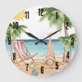 Grande Horloge Ronde Plage tropicale mignonne (Recto)