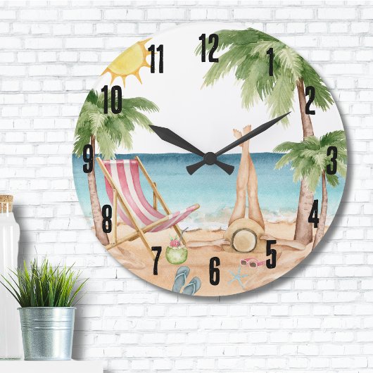 Grande Horloge Ronde Plage tropicale mignonne