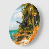 Grande Horloge Ronde Plage tropicale rêveuse (Angle)