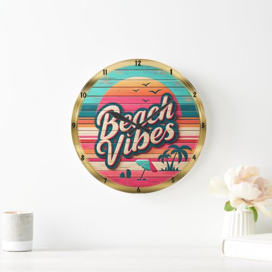 Grande Horloge Ronde Plage Vibes Sunset Tropical Horizon (Maison)