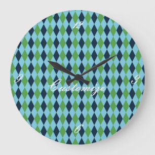 Grande Horloge Ronde Plaid de diamant Rockabilly Thunder_Cove