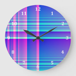 Grande Horloge Ronde Plaid rose et bleu Checkered