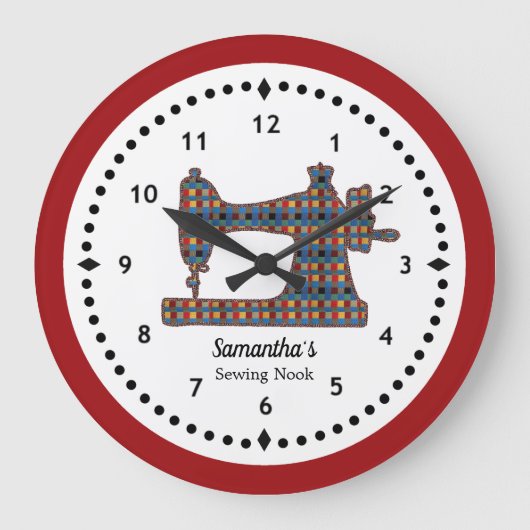 Grande Horloge Ronde Plaid Tapestry Sewing Machine Large Clock (Recto)