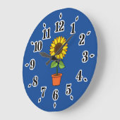 Grande Horloge Ronde Plante de tournesol dans un pot (Angle)