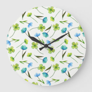 Grande Horloge Ronde Plantes aquarelle : Motif Floral sans joint.