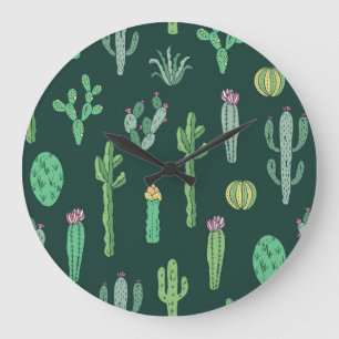 Grande Horloge Ronde Plantes de Cactus : Arrière - plan Vintage sans co