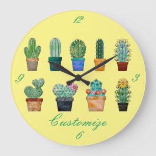 Grande Horloge Ronde Plantes de Cactus assortés Thunder_Cove