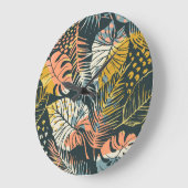 Grande Horloge Ronde Plantes tropicaux : motif artistique abstrait. (Angle)