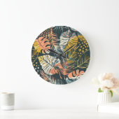 Grande Horloge Ronde Plantes tropicaux : motif artistique abstrait. (Maison)