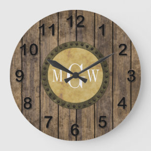 Grande Horloge Ronde Plaques de look rustique en bois #1 Steampunk 3 Mo
