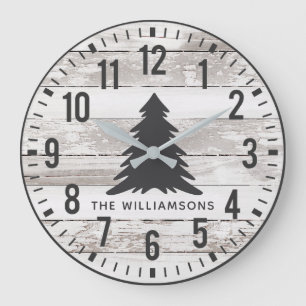 Grande Horloge Ronde Plaques rustiques Chippy Nom de famille personnali