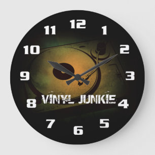 Grande Horloge Ronde Platine tourne-disque vintage rétro Vinyl Junkie