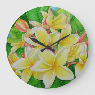 Grande Horloge Ronde Plumeria hawaïenne