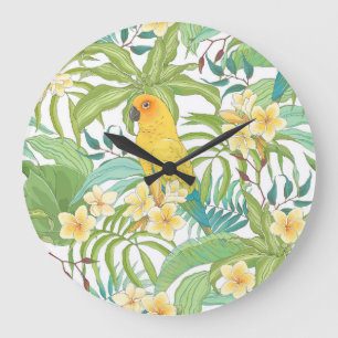 Grande Horloge Ronde Plumeria, perroquet, motif floral Vintage.
