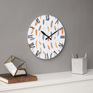 Grande Horloge Ronde Plumes Collection Boho tendance de luxe
