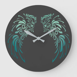 Grande Horloge Ronde Plumes d'ange colorées