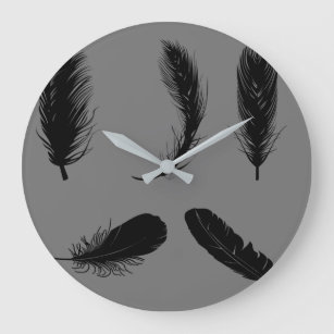 Grande Horloge Ronde plumes-oiseaux-silhouette-animal
