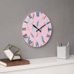 Grande Horloge Ronde Plumes populaires Collection Boho de luxe