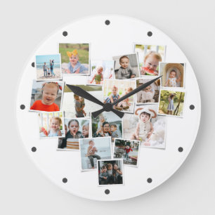 Grande Horloge Ronde Plusieurs Photos Collage forme coeur 