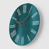 Grande Horloge Ronde Plutôt Bleu Turquoise Ombre Foil Blanc chiffres ro (Angle)