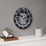 Grande Horloge Ronde Pneu de voiture de performance personnalisée<br><div class="desc">Une photo d'un pneu de performance de voiture de sport forme l'arrière - plan de cette horloge qui est prêt à être personnalisée avec votre propre texte personnalisé en écriture de script blanc.</div>
