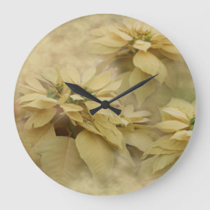 Grande Horloge Ronde Poinsettias de couleur crème Art numérique