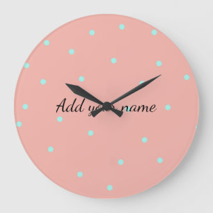 Grande Horloge Ronde Points abstraits bleu orange ajouter nom texte t t
