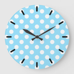 Grande Horloge Ronde Points blancs sur bleu clair