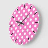 Grande Horloge Ronde Points blancs sur rose (Angle)