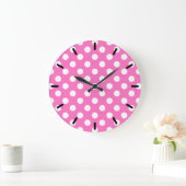 Grande Horloge Ronde Points blancs sur rose (Maison)