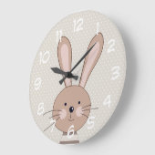 Grande Horloge Ronde Points Brown mignons de beige de lapin (Angle)